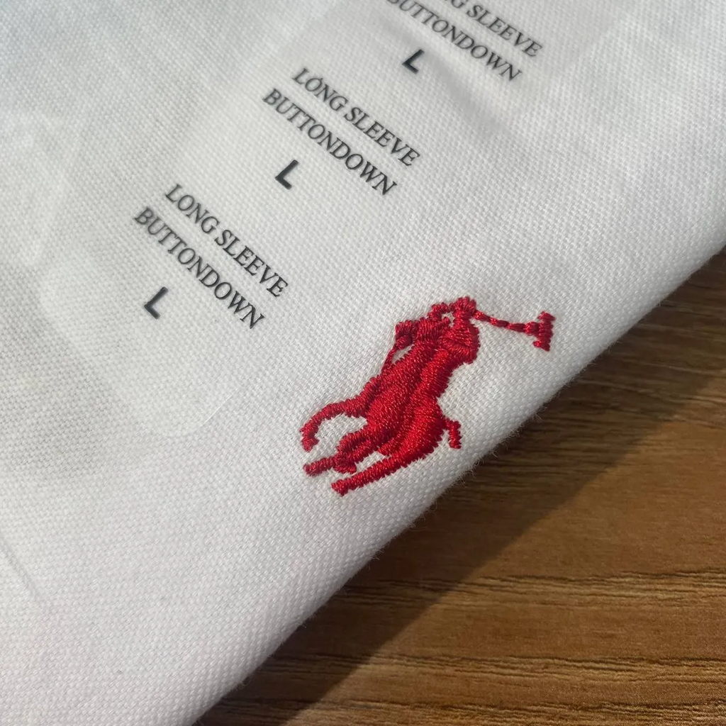 Camisa Ralph Lauren Masculina Oxford Tinturado Branca Pony Vermelho