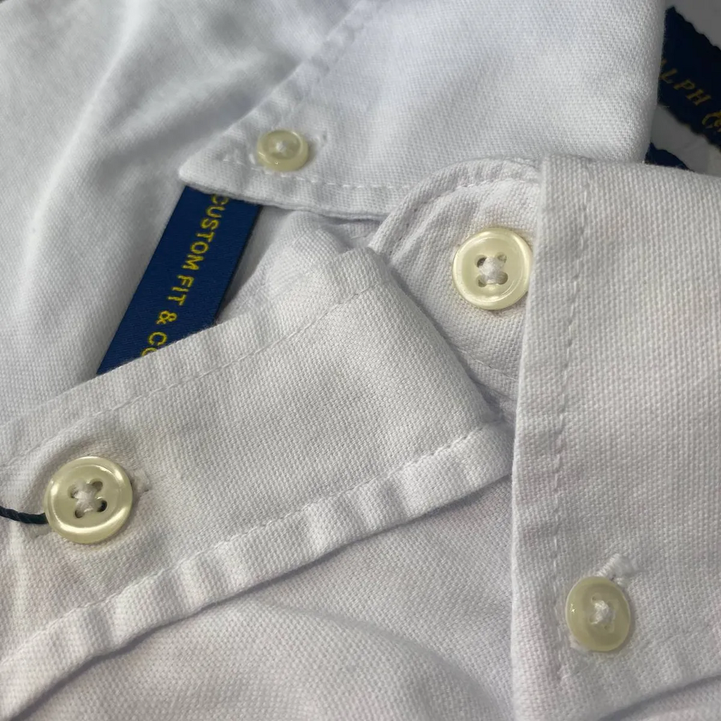 Camisa Ralph Lauren Masculina Oxford Tinturado Branca Pony Vermelho