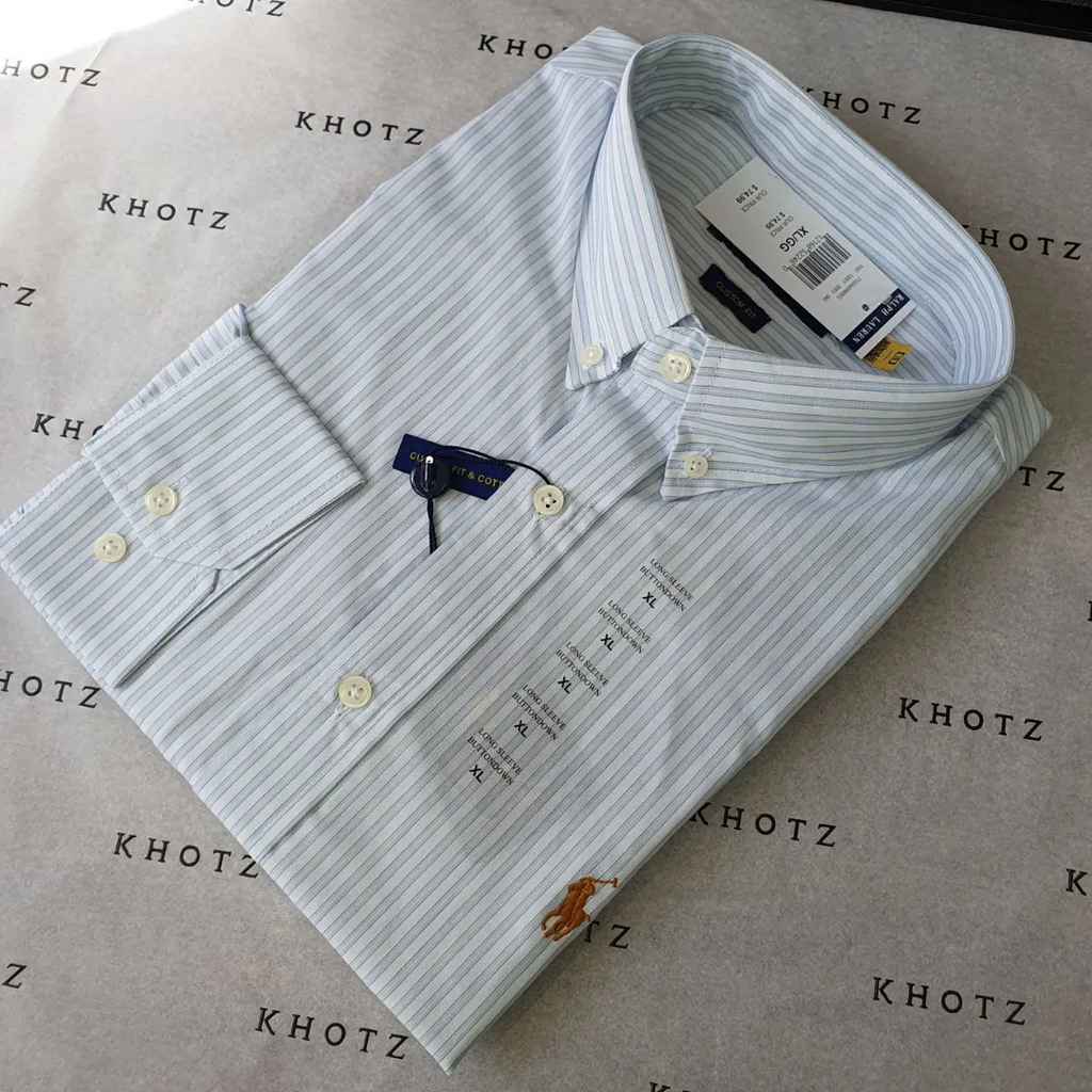 Camisa Ralph Lauren Masculina Branca Listras Executiva e Pony Dourado