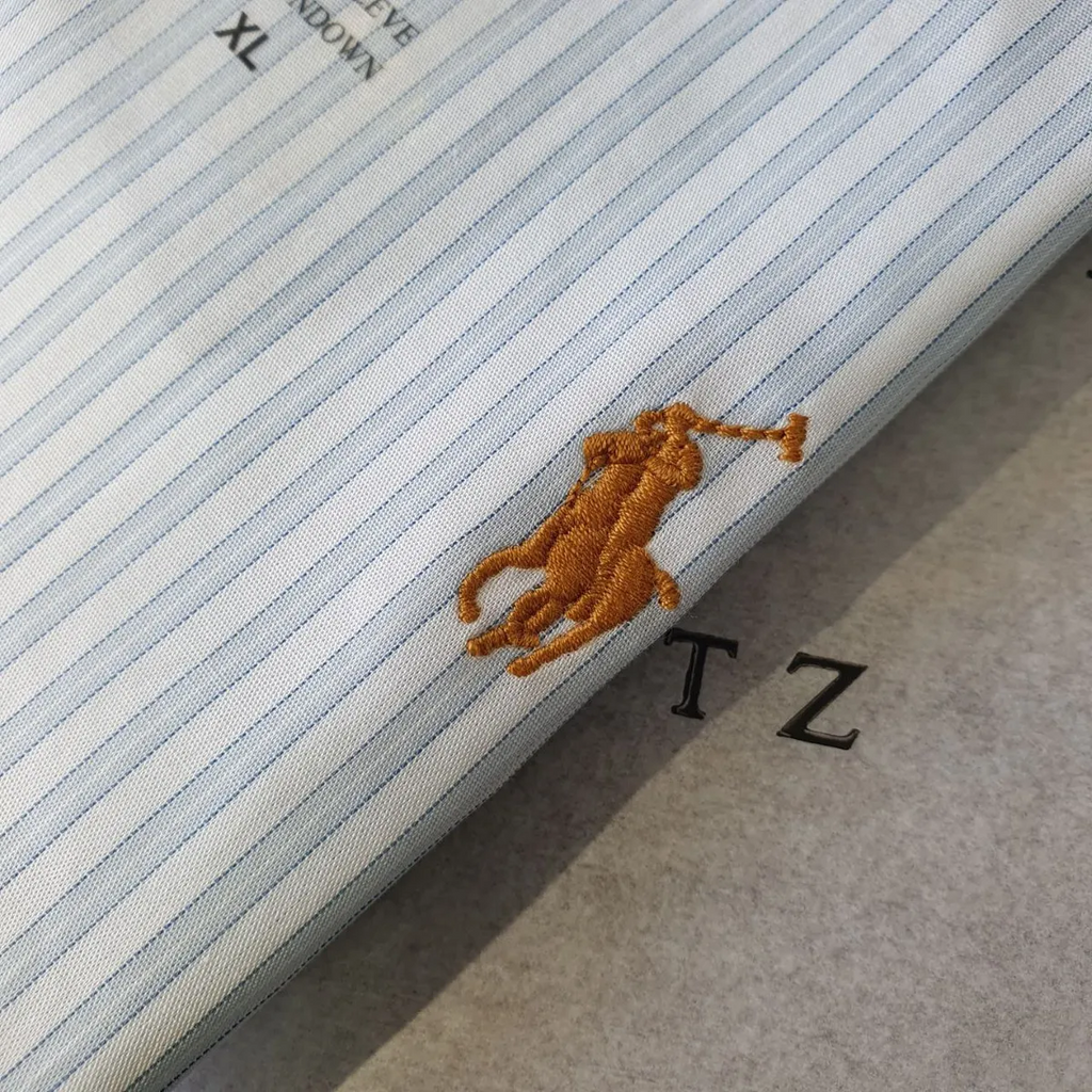 Camisa Ralph Lauren Masculina Branca Listras Executiva e Pony Dourado