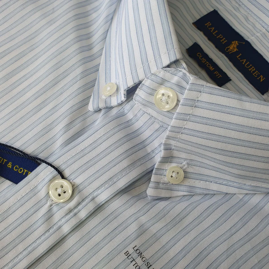 Camisa Ralph Lauren Masculina Branca Listras Executiva e Pony Dourado