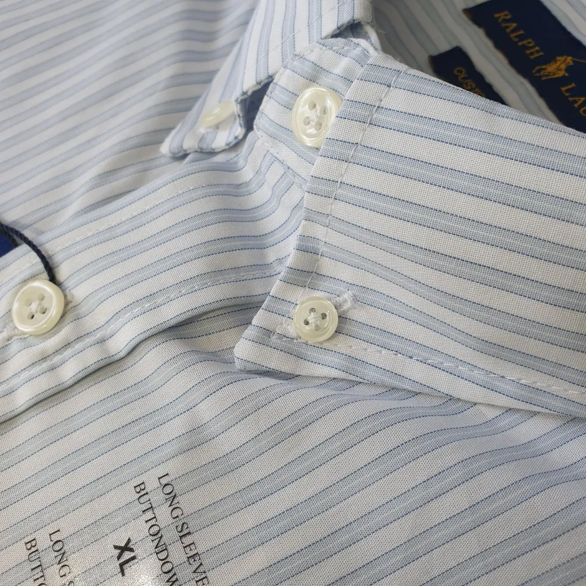 Camisa Ralph Lauren Masculina Branca Listras Executiva e Pony Dourado
