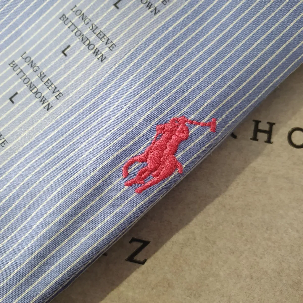 Camisa Ralph Lauren Masculina Azul Listras Executiva Pony Rosa