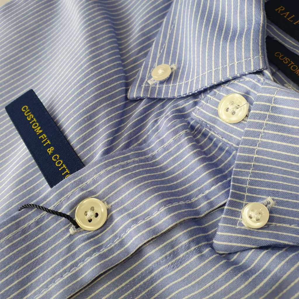 Camisa Ralph Lauren Masculina Azul Listras Executiva Pony Rosa