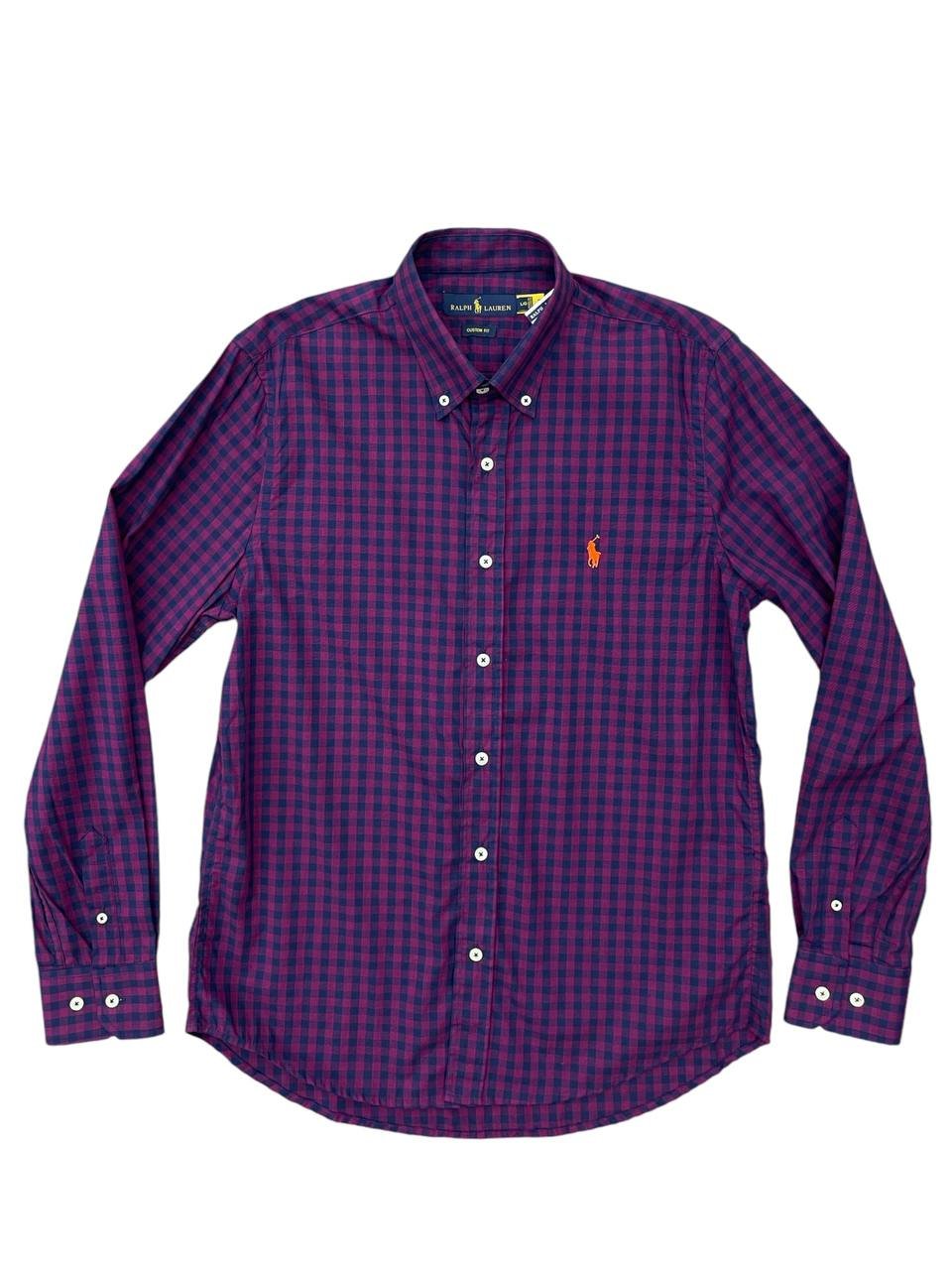 Camisa Ralph Lauren Masculina Xadrez Vinho Pony Laranja