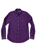 Camisa Ralph Lauren Masculina Xadrez Vinho Pony Laranja