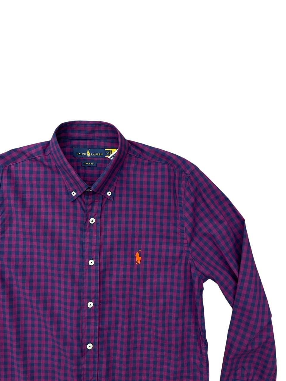 Camisa Ralph Lauren Masculina Xadrez Vinho Pony Laranja