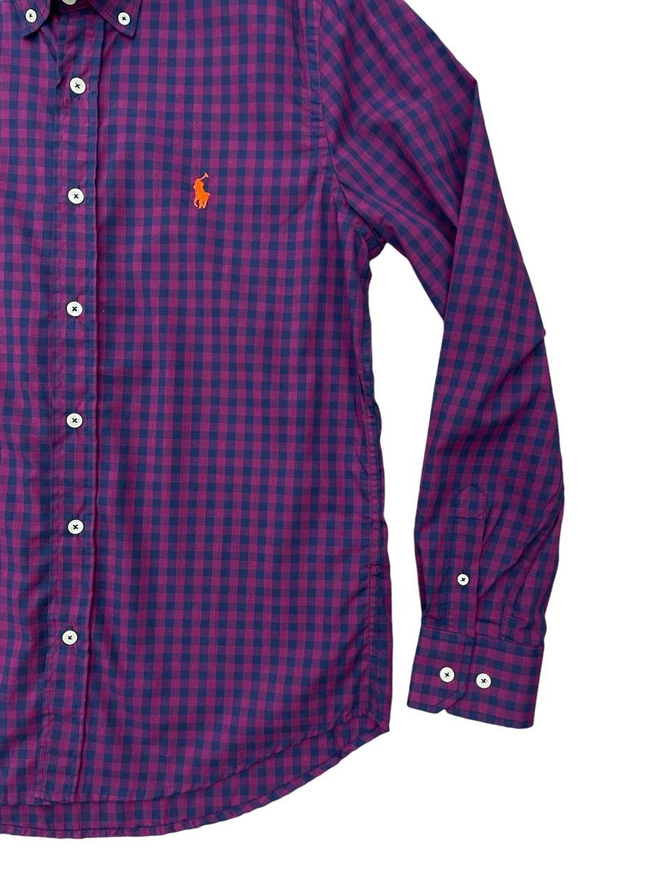 Camisa Ralph Lauren Masculina Xadrez Vinho Pony Laranja