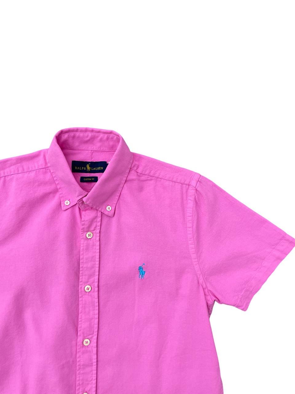 Camisa Ralph Lauren Masculina Oxford Manga Curta Rosa Pink Pony Azul Celeste