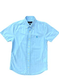 Camisa Ralph Lauren Masculina Oxford Manga Curta Azul Bebê Pony Azul Céu