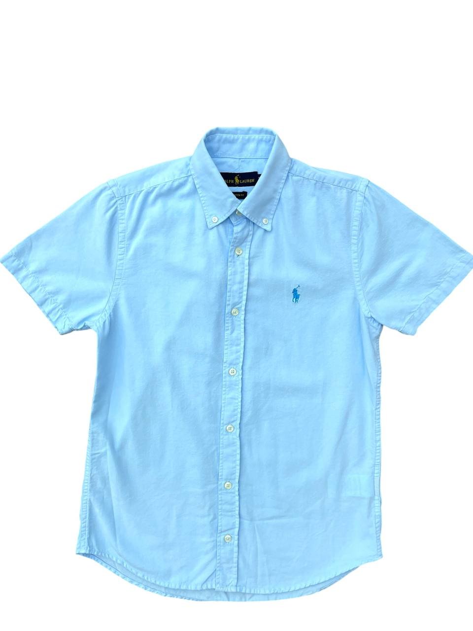 Camisa Ralph Lauren Masculina Oxford Manga Curta Azul Bebê Pony Azul Céu