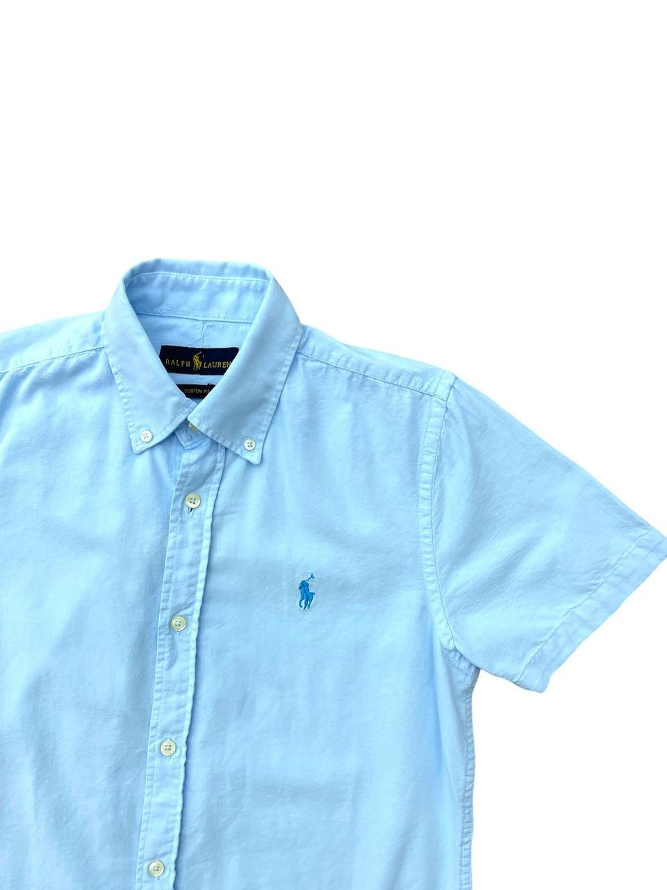 Camisa Ralph Lauren Masculina Oxford Manga Curta Azul Bebê Pony Azul Céu