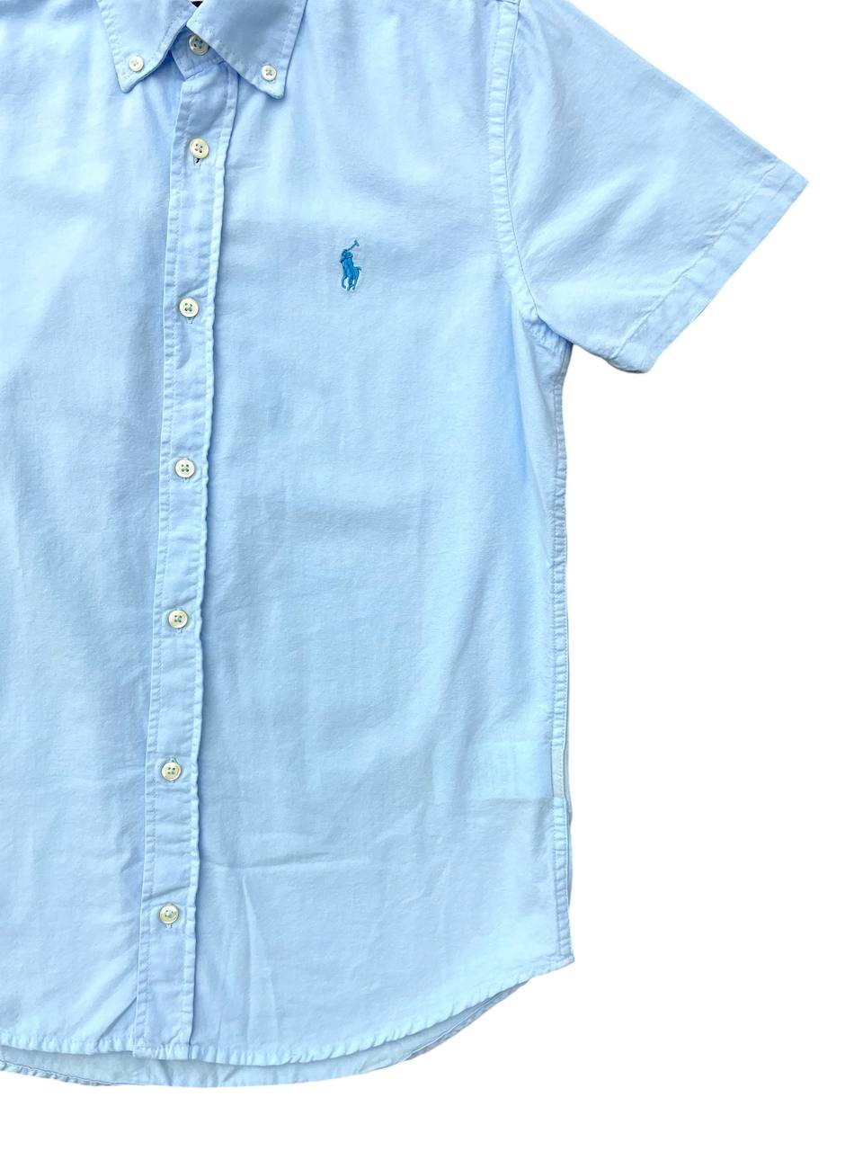 Camisa Ralph Lauren Masculina Oxford Manga Curta Azul Bebê Pony Azul Céu