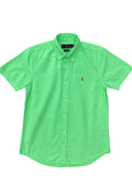 Camisa Ralph Lauren Masculina Oxford Manga Curta Verde Claro Pony Rosa Pink