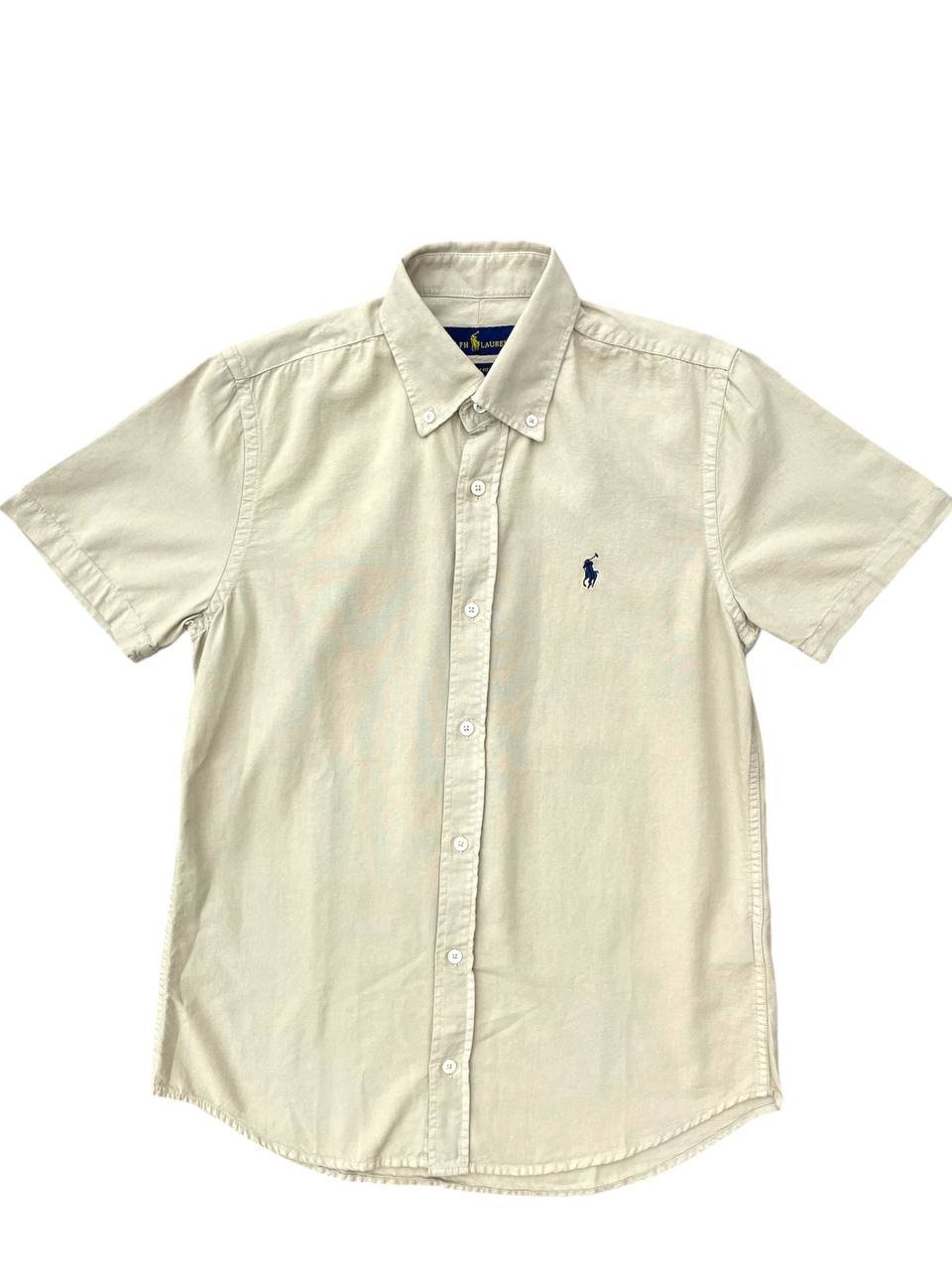 Camisa Ralph Lauren Masculina Oxford Manga Curta Palha Pony Marinho