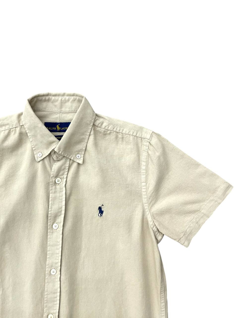 Camisa Ralph Lauren Masculina Oxford Manga Curta Palha Pony Marinho