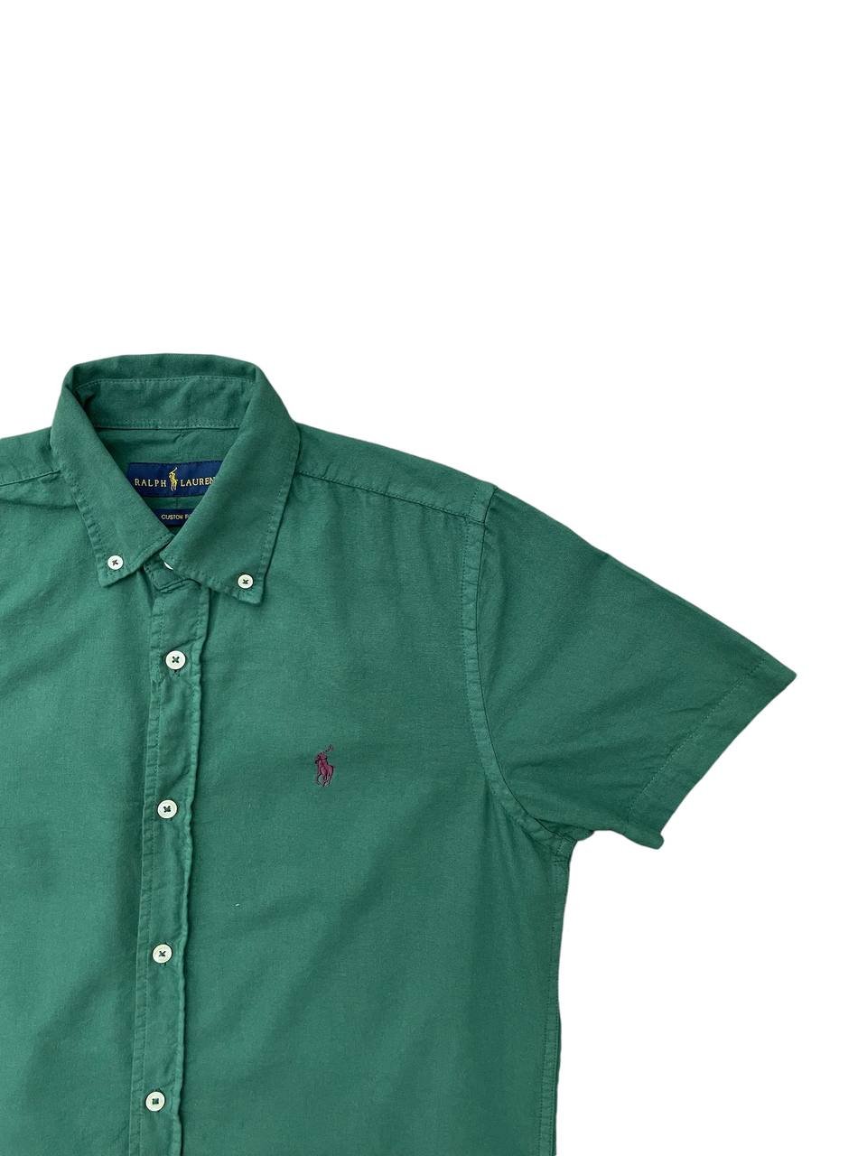Camisa Ralph Lauren Masculina Oxford Manga Curta Verde Floresta Pony Bordô
