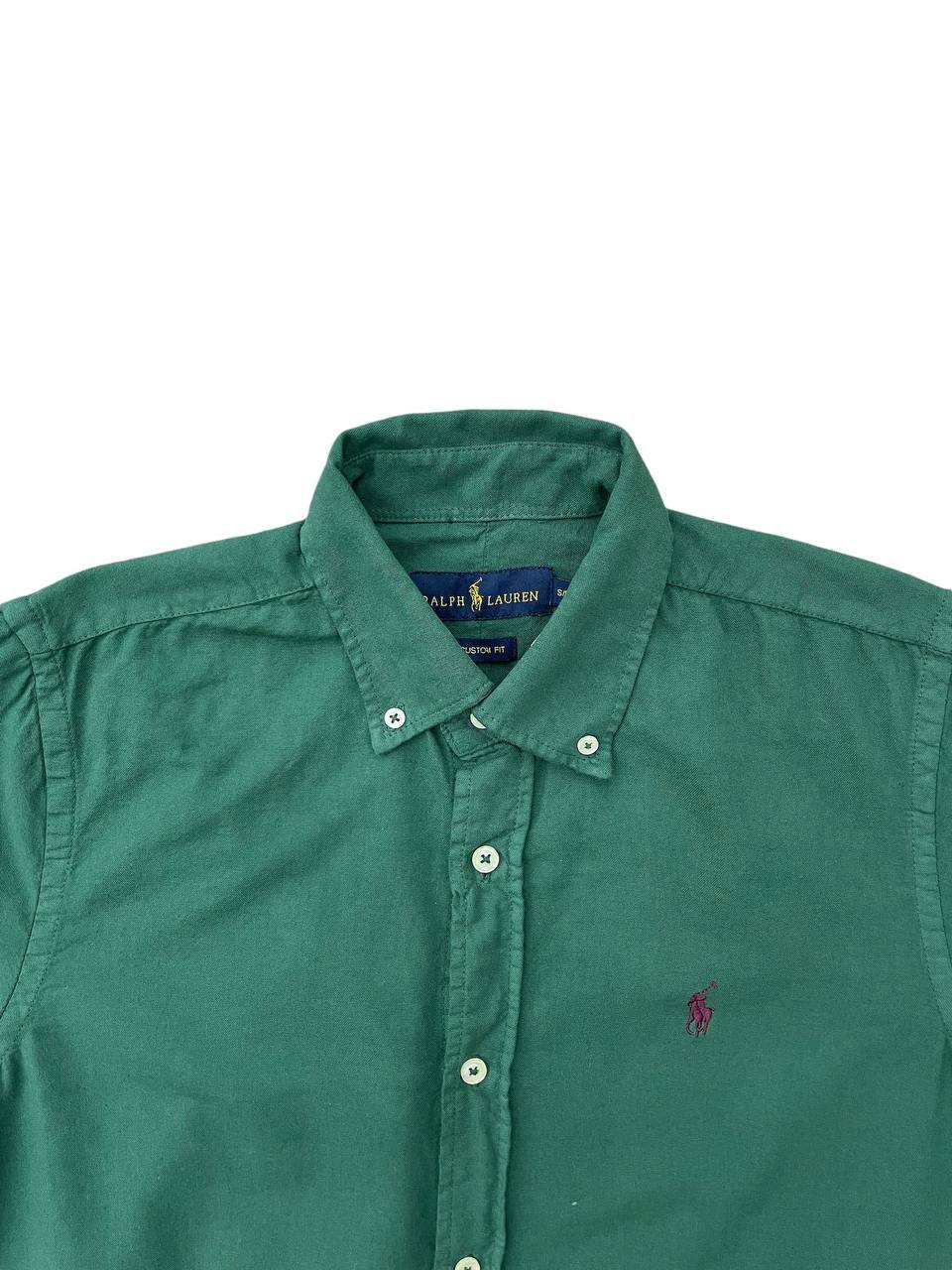Camisa Ralph Lauren Masculina Oxford Manga Curta Verde Floresta Pony Bordô