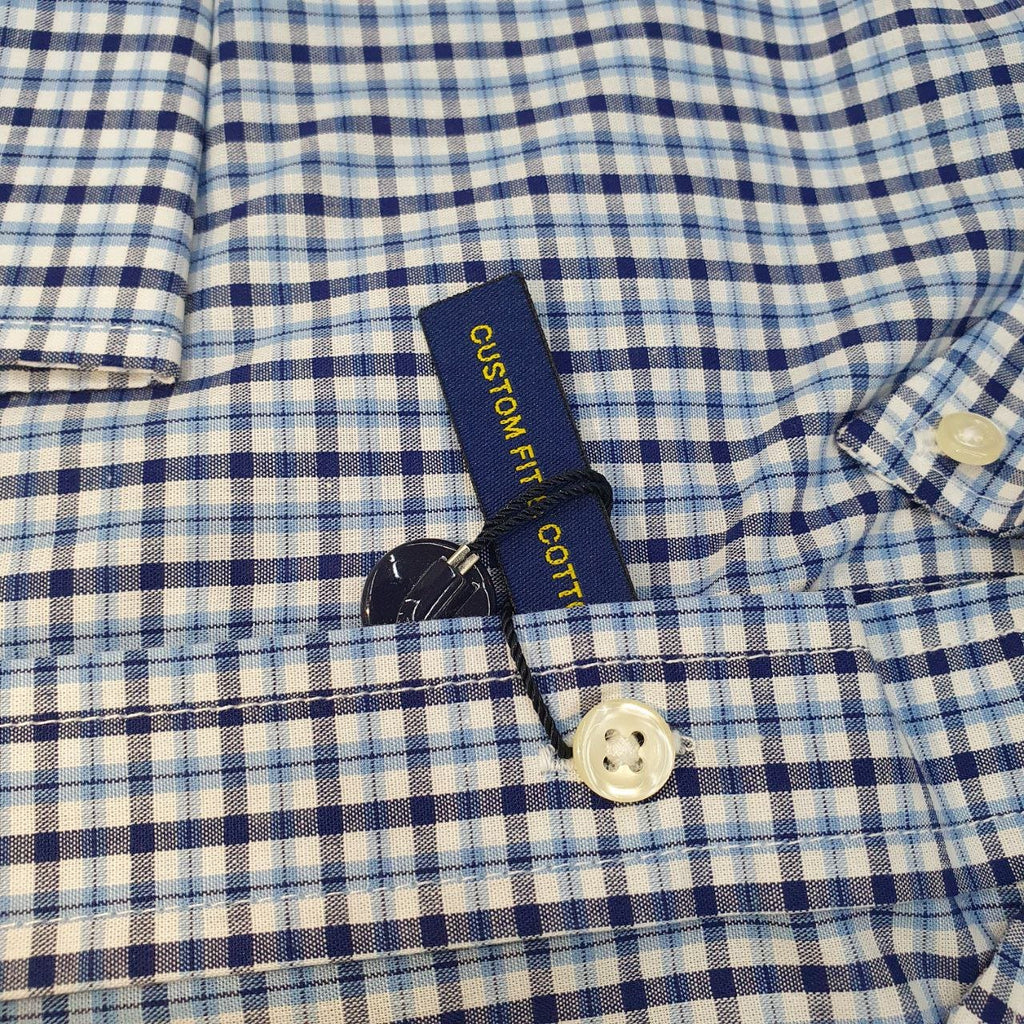 Camisa Ralph Lauren Masculina Micro Xadrez Azul Celeste Pony Preto