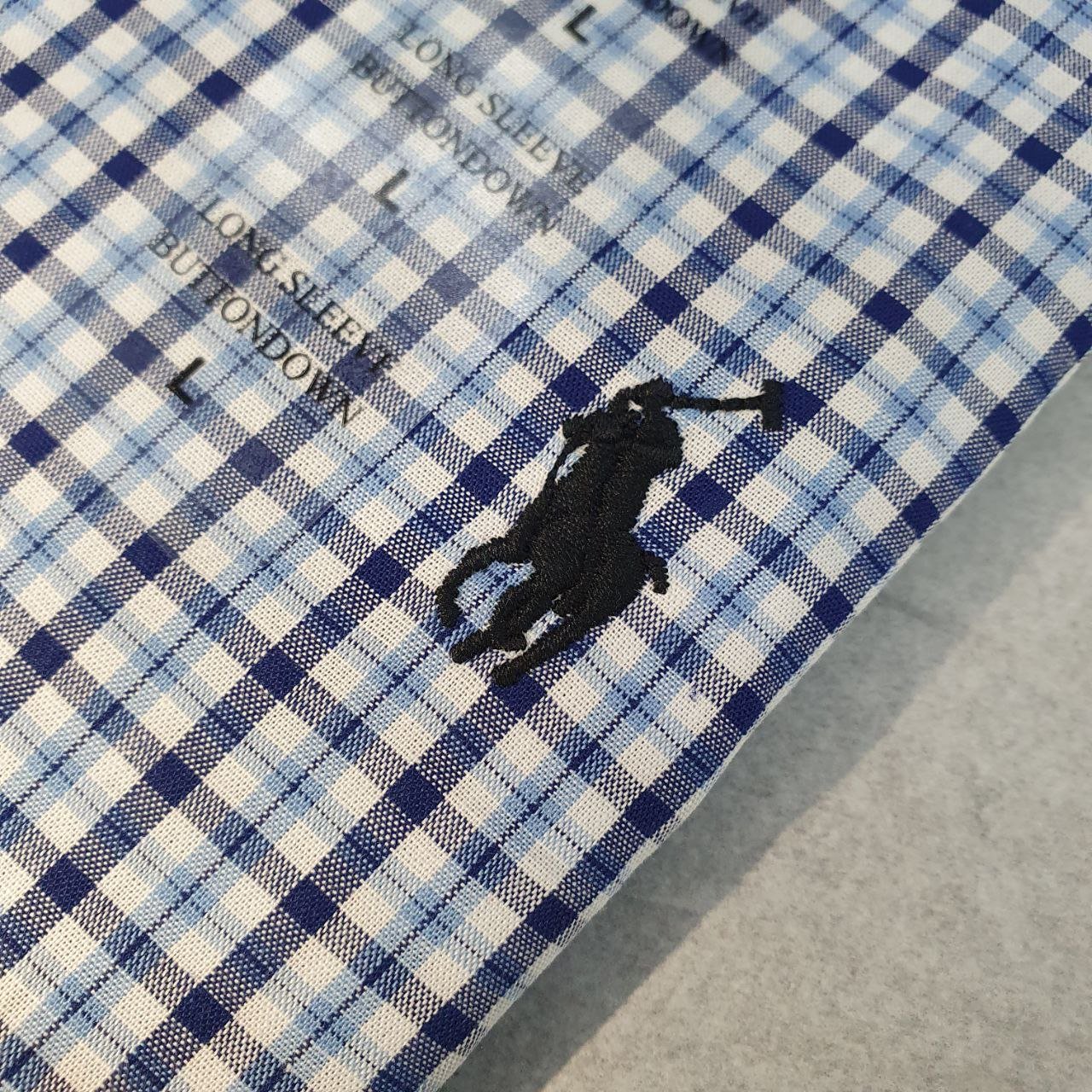 Camisa Ralph Lauren Masculina Micro Xadrez Azul Celeste Pony Preto
