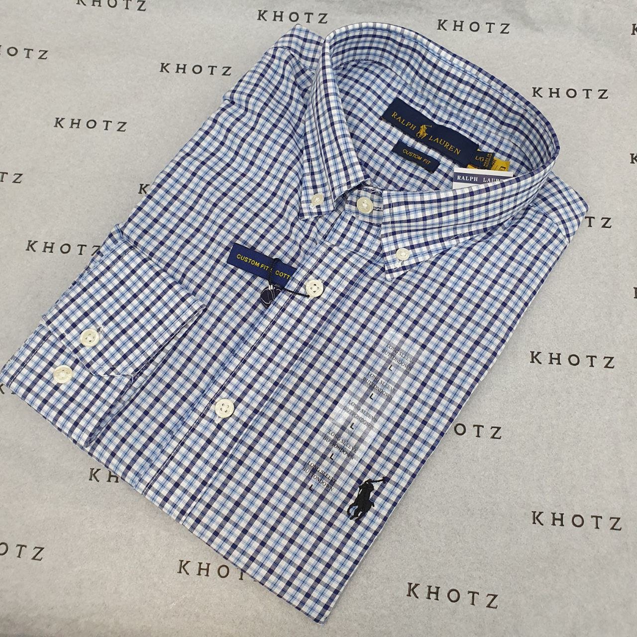 Camisa Ralph Lauren Masculina Micro Xadrez Azul Celeste Pony Preto