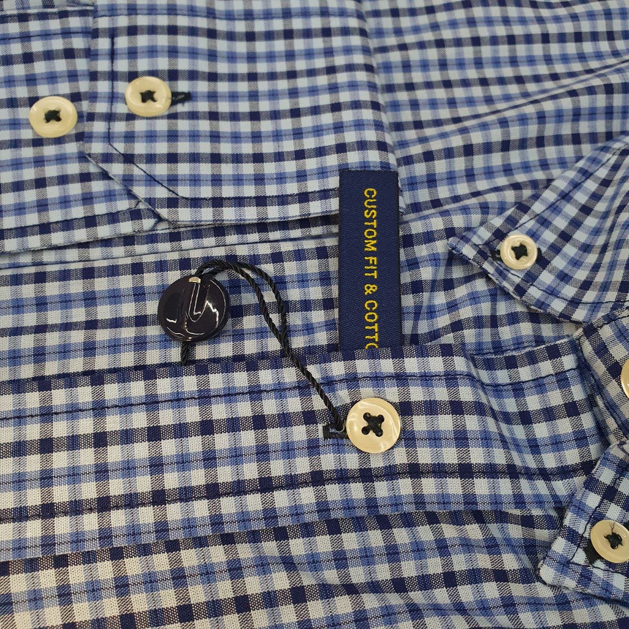 Camisa Ralph Lauren Masculina Micro Xadrez Azul Naval Pony Preto