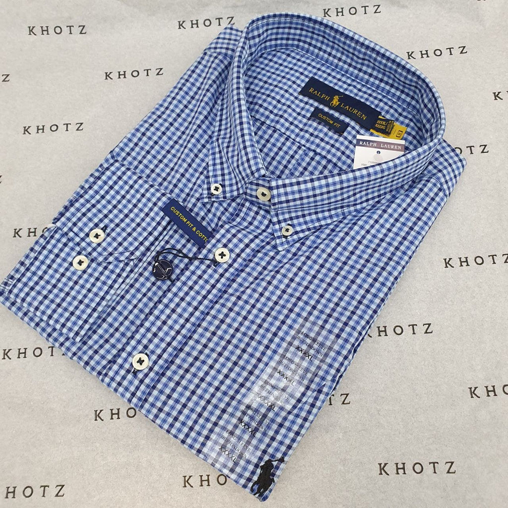 Camisa Ralph Lauren Masculina Micro Xadrez Azul Naval Pony Preto