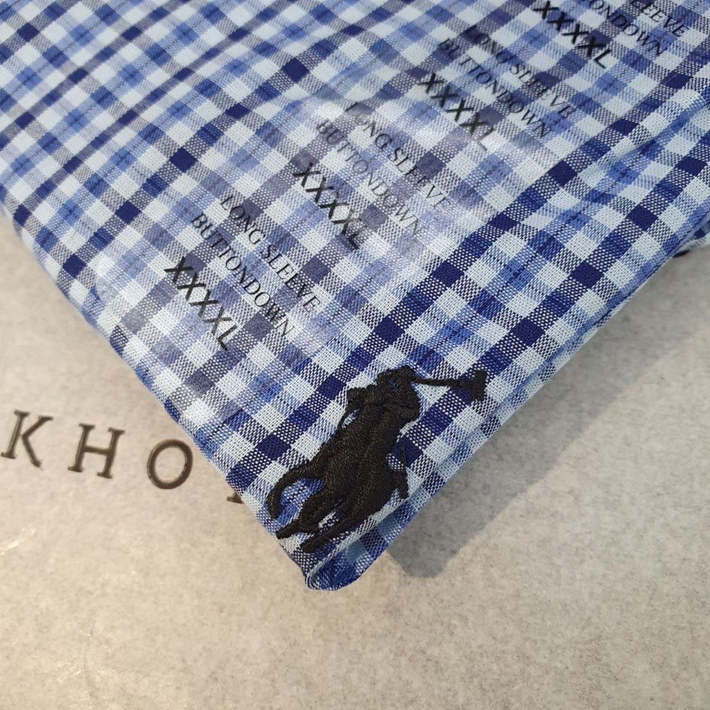 Camisa Ralph Lauren Masculina Micro Xadrez Azul Naval Pony Preto