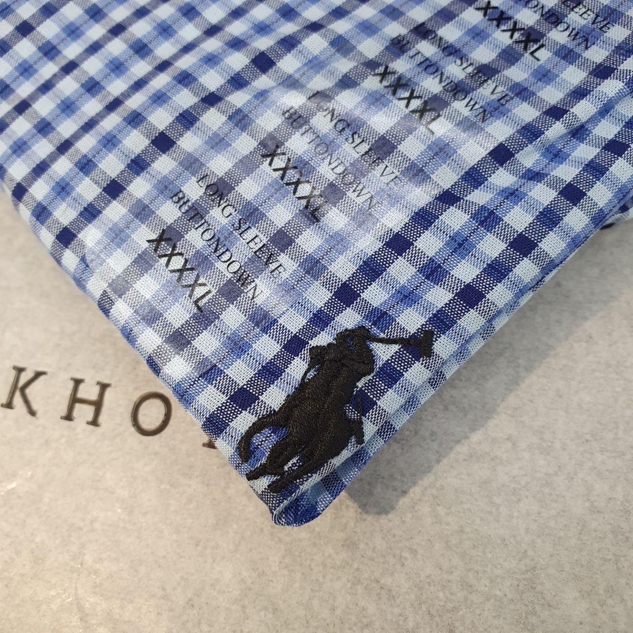 Camisa Ralph Lauren Masculina Micro Xadrez Azul Naval Pony Preto