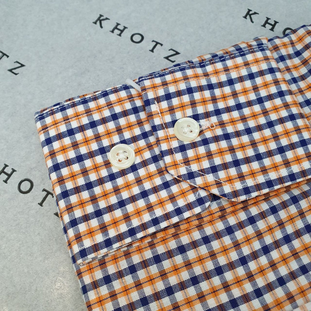 Camisa Ralph Lauren Masculina Micro Xadrez Laranja Pony Preto