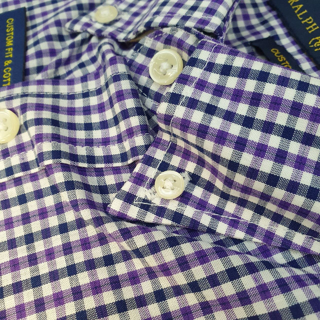 Camisa Ralph Lauren Masculina Micro Xadrez Lilás Pony Preto