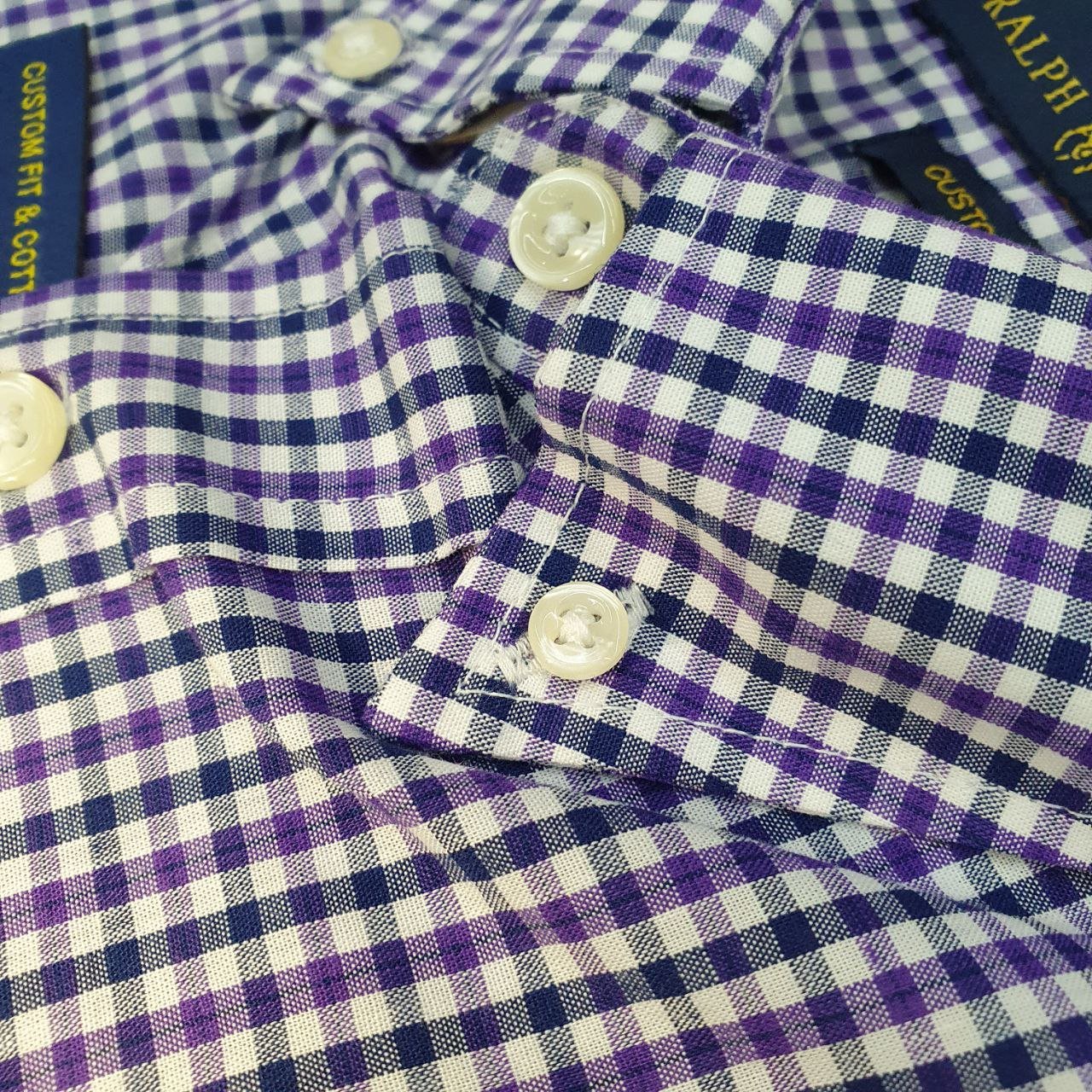 Camisa Ralph Lauren Masculina Micro Xadrez Lilás Pony Preto