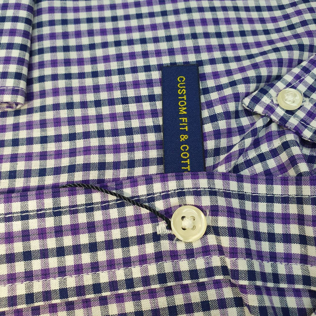 Camisa Ralph Lauren Masculina Micro Xadrez Lilás Pony Preto