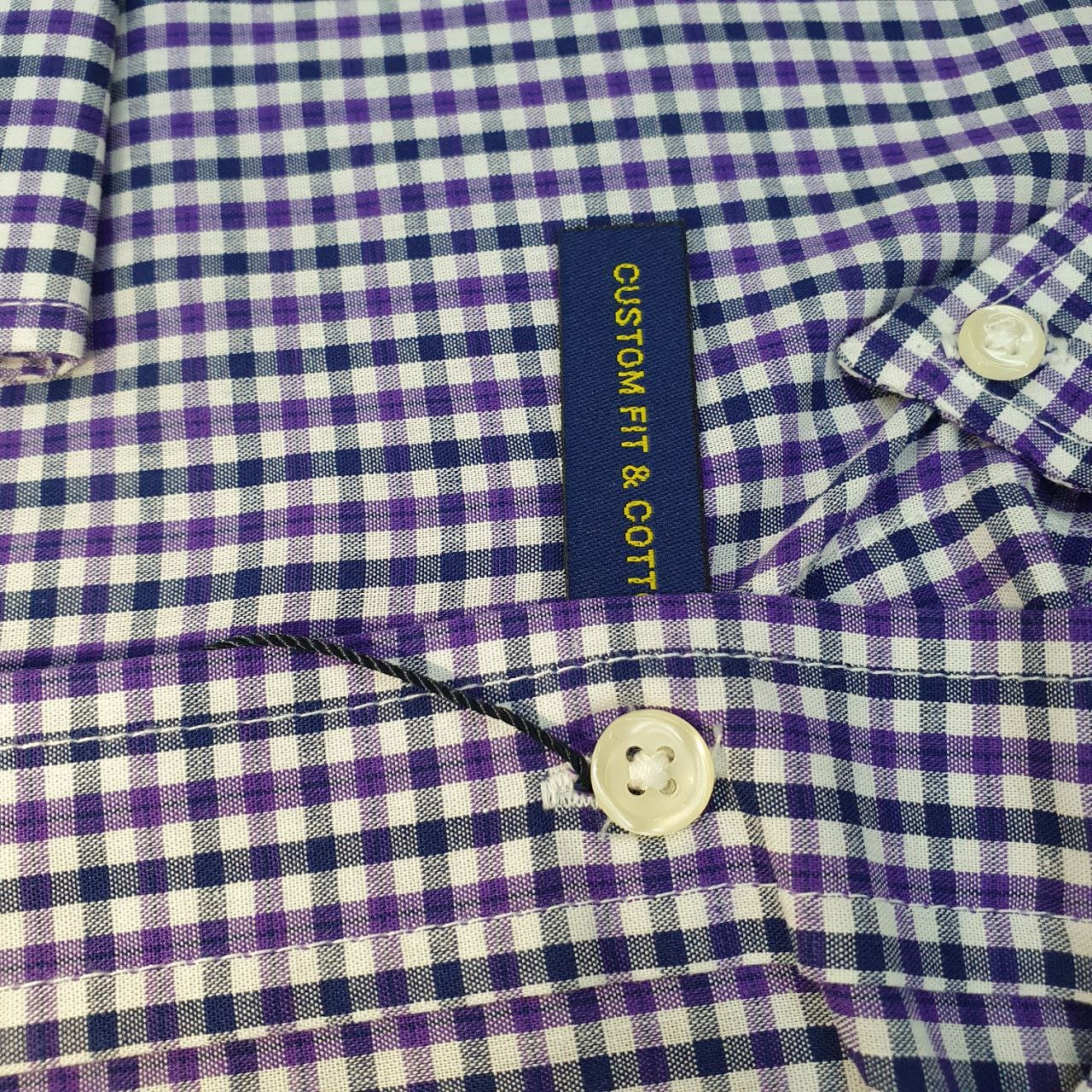 Camisa Ralph Lauren Masculina Micro Xadrez Lilás Pony Preto
