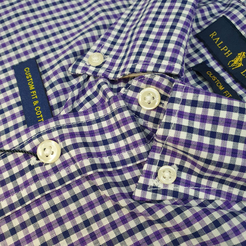 Camisa Ralph Lauren Masculina Micro Xadrez Lilás Pony Preto