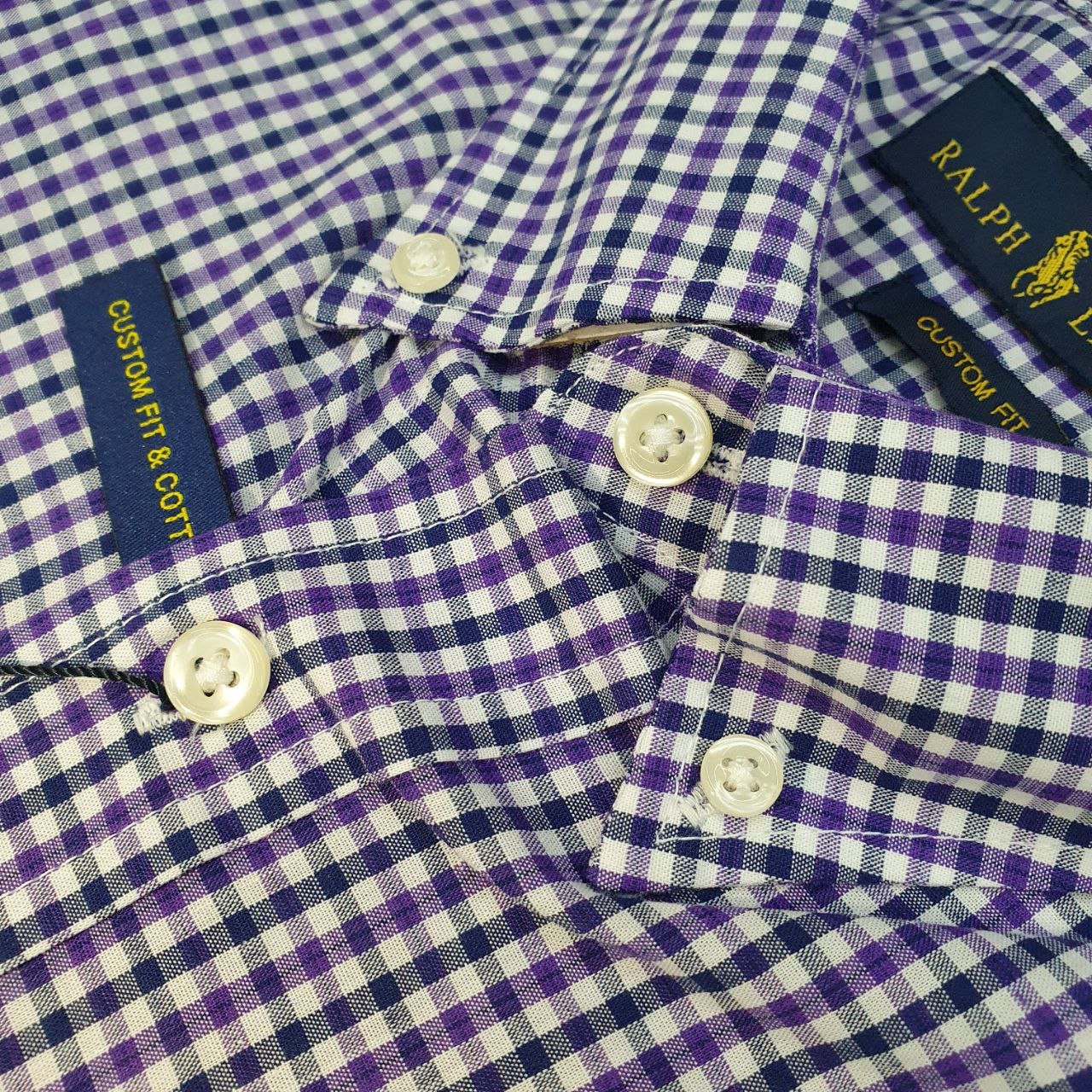 Camisa Ralph Lauren Masculina Micro Xadrez Lilás Pony Preto