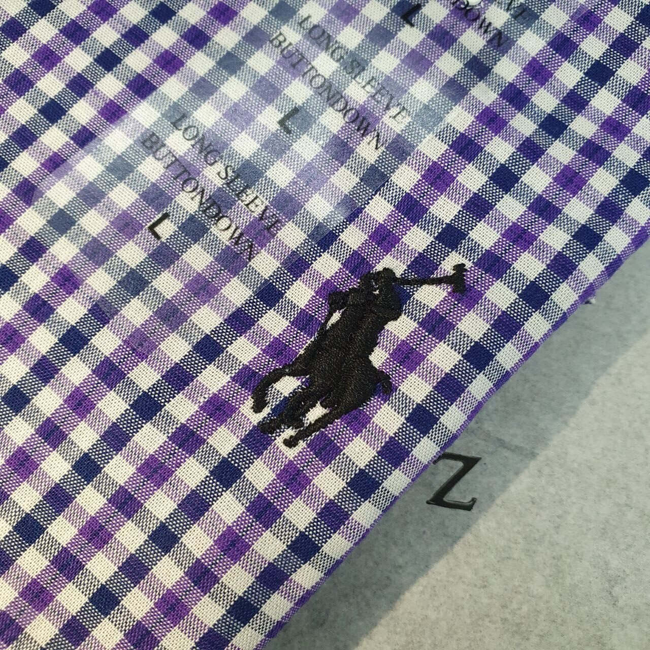 Camisa Ralph Lauren Masculina Micro Xadrez Lilás Pony Preto