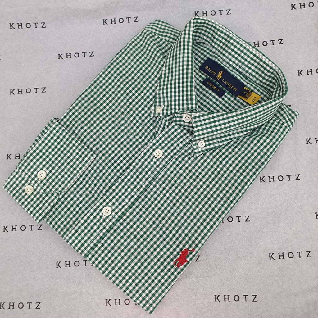 Camisa Ralph Lauren Masculina Micro Xadrez Verde Pony Vermelho