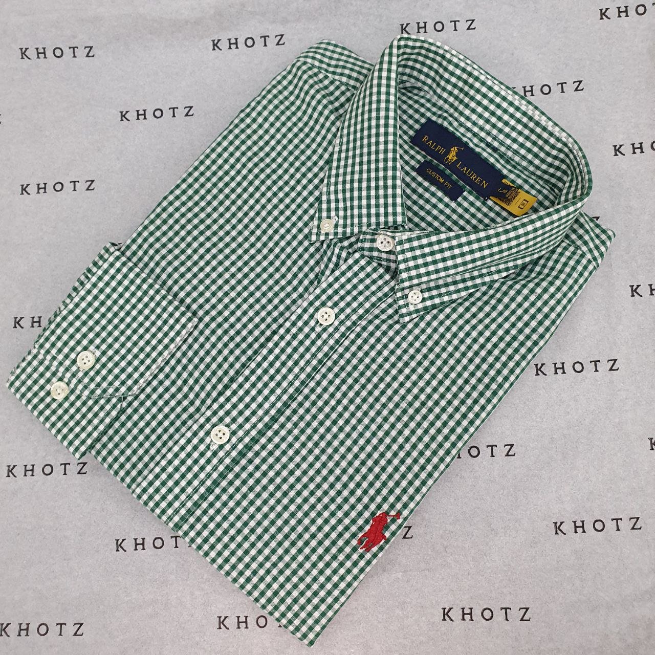 Camisa Ralph Lauren Masculina Micro Xadrez Verde Pony Vermelho