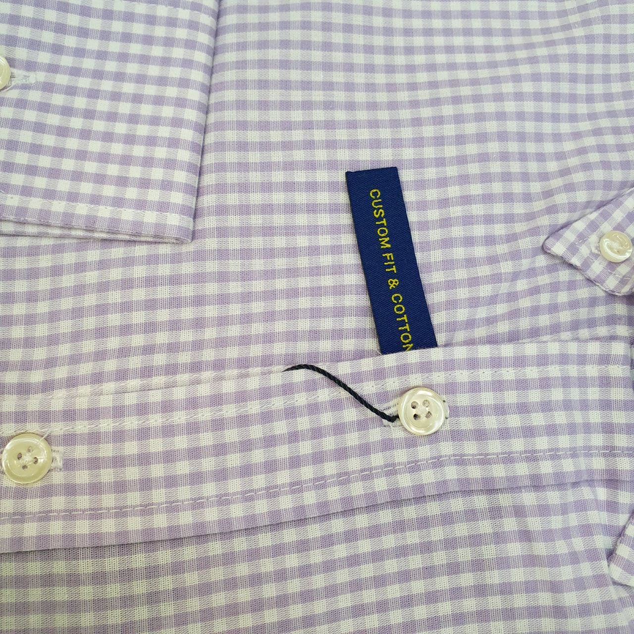 Camisa Ralph Lauren Masculina Micro Xadrez Lavanda Pony Lilás