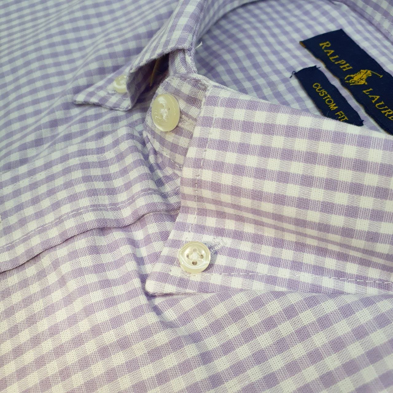 Camisa Ralph Lauren Masculina Micro Xadrez Lavanda Pony Lilás