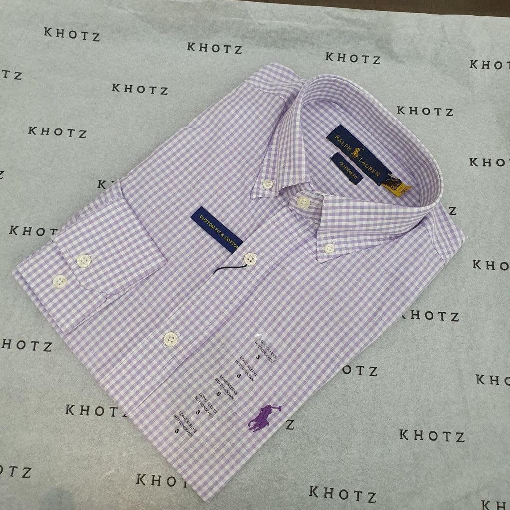 Camisa Ralph Lauren Masculina Micro Xadrez Lavanda Pony Lilás