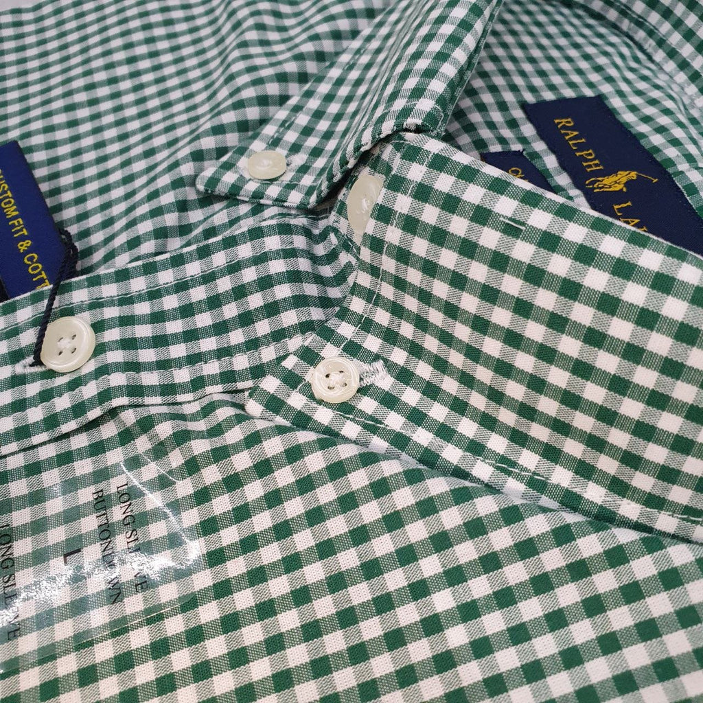 Camisa Ralph Lauren Masculina Micro Xadrez Verde Pony Roxo