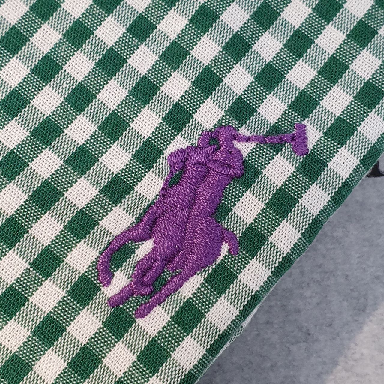 Camisa Ralph Lauren Masculina Micro Xadrez Verde Pony Roxo