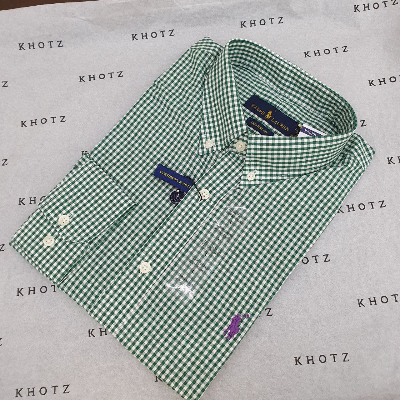 Camisa Ralph Lauren Masculina Micro Xadrez Verde Pony Roxo