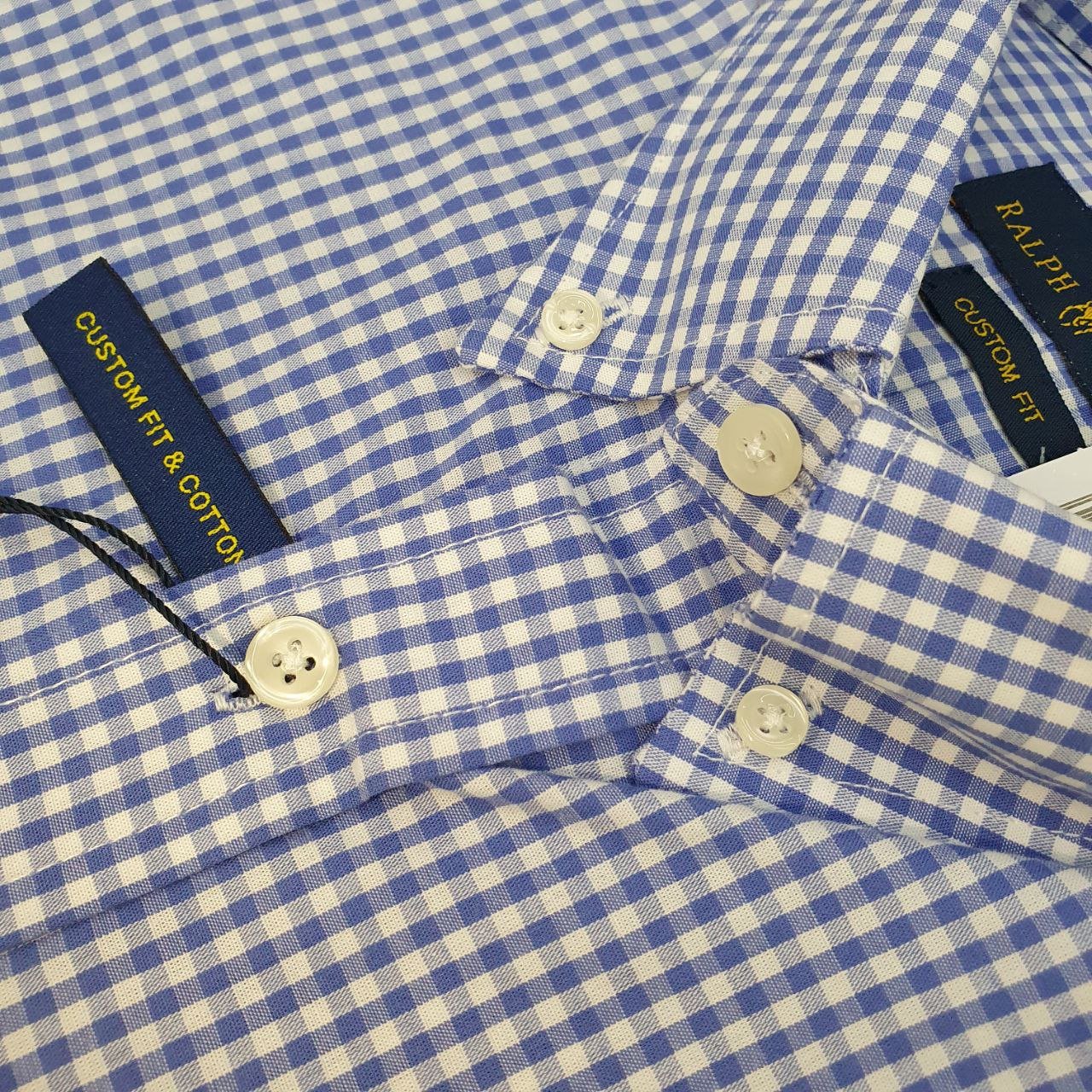 Camisa Ralph Lauren Masculina Micro Xadrez Azul Royal Pony Amarelo