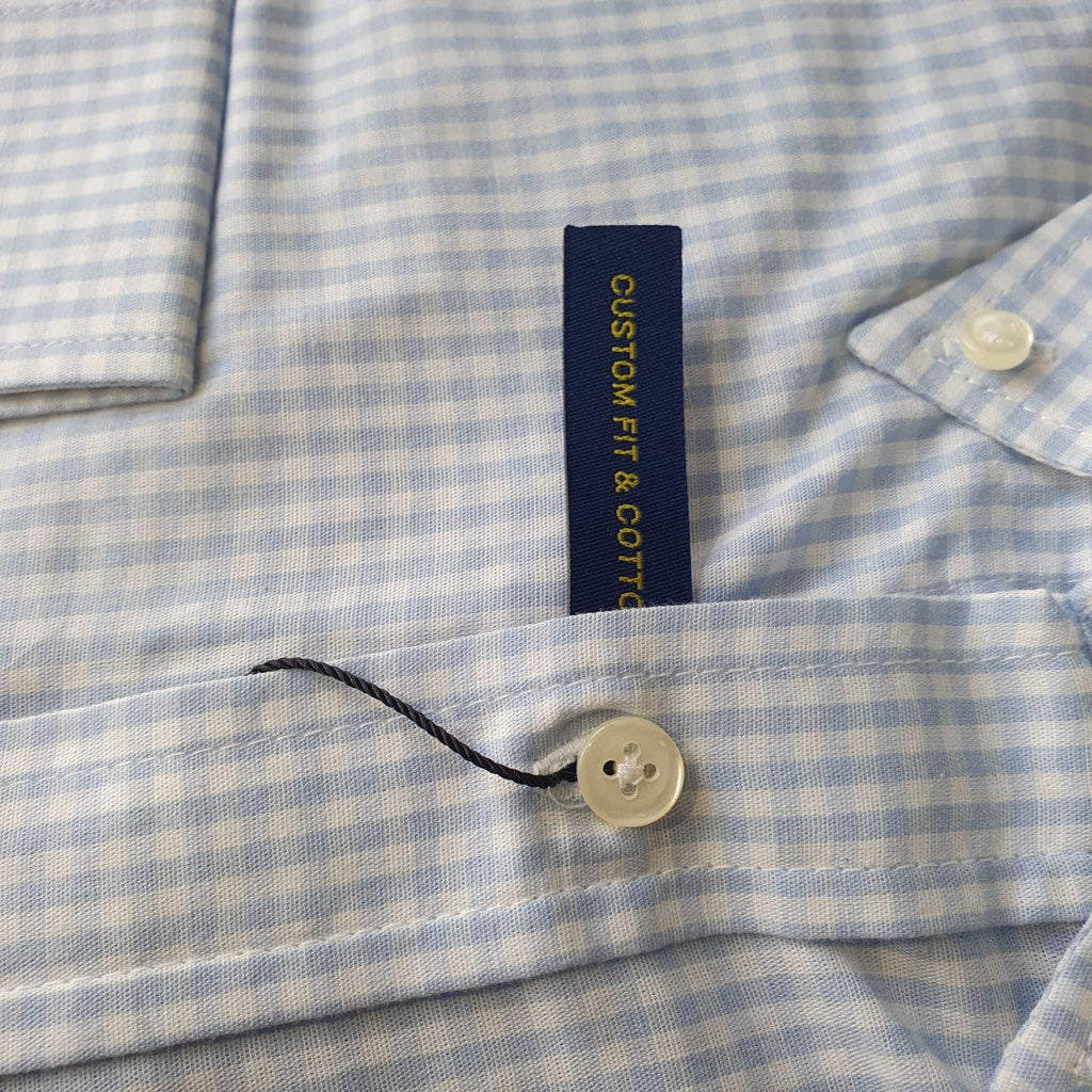 Camisa Ralph Lauren Masculina Micro Xadrez Azul Bebê Pony Branco