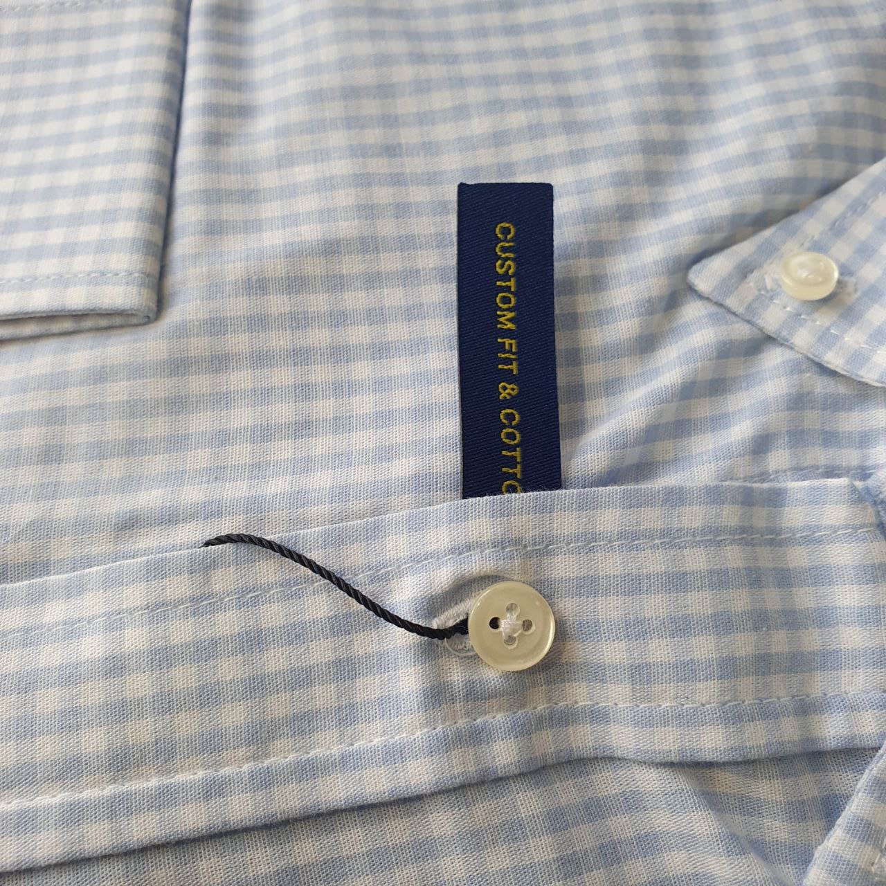 Camisa Ralph Lauren Masculina Micro Xadrez Azul Bebê Pony Branco
