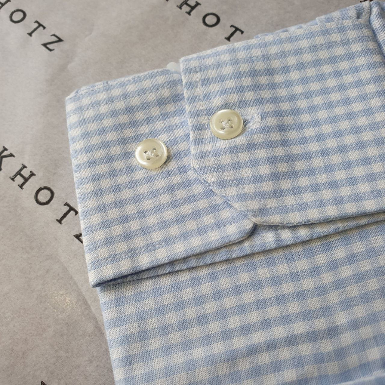 Camisa Ralph Lauren Masculina Micro Xadrez Azul Bebê Pony Branco