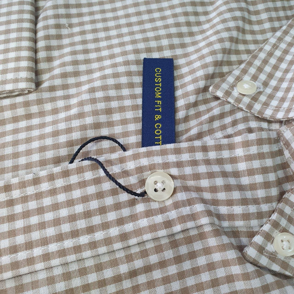 Camisa Ralph Lauren Masculina Micro Xadrez Palha Pony Ouro